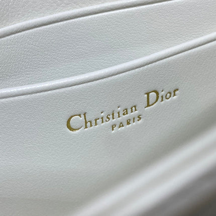 DIOR 25S DIOR TALK PHONE POUCH 21 IN WHITE CANNAGE LAMBSKIN SILVER HARDWARE