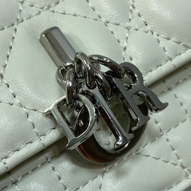 DIOR 25S DIOR TALK PHONE POUCH 21 IN WHITE CANNAGE LAMBSKIN SILVER HARDWARE