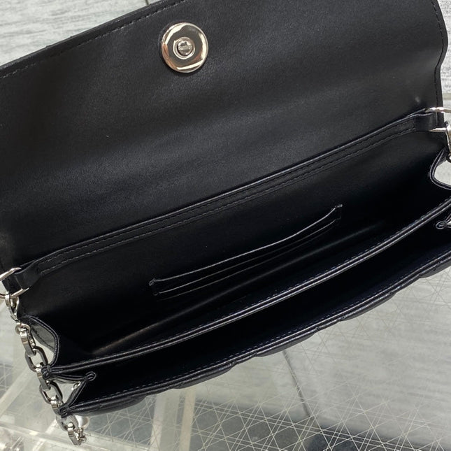 DIOR 25S DIOR TALK PHONE POUCH 21 IN BLACK CANNAGE LAMBSKIN SILVER HARDWARE
