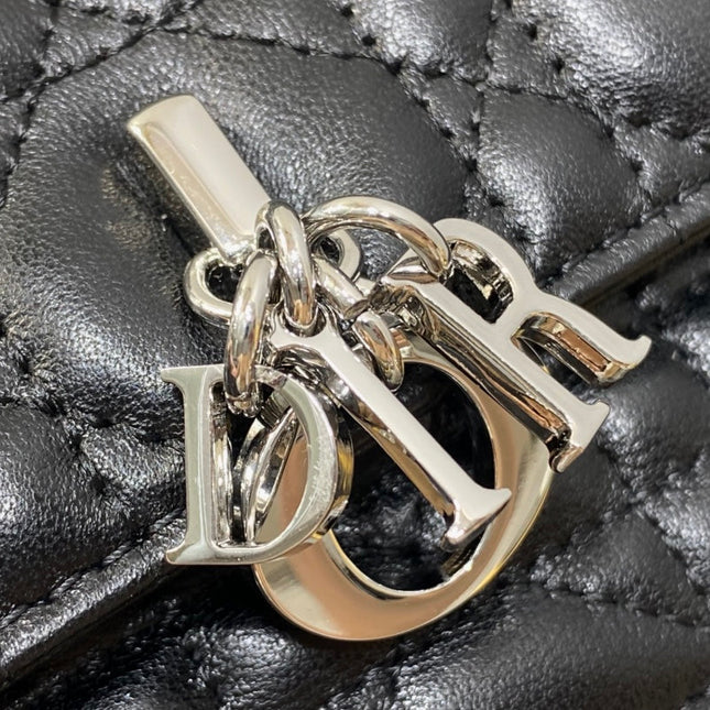 DIOR 25S DIOR TALK PHONE POUCH 21 IN BLACK CANNAGE LAMBSKIN SILVER HARDWARE