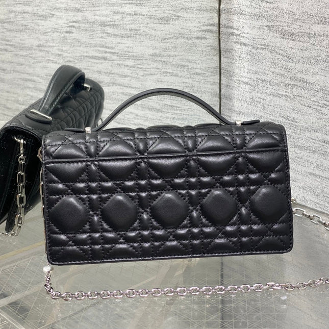 DIOR 25S DIOR TALK PHONE POUCH 21 IN BLACK CANNAGE LAMBSKIN SILVER HARDWARE