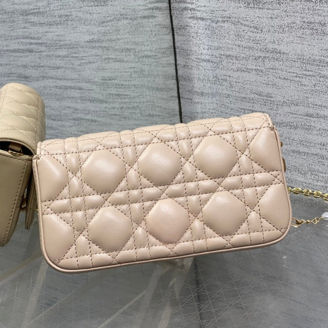 DIOR 25S DIOR TALK PHONE POUCH 18 IN LIGHT IVORY CANNAGE LAMBSKIN