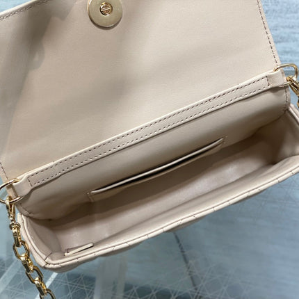 DIOR 25S DIOR TALK PHONE POUCH 18 IN LIGHT IVORY CANNAGE LAMBSKIN