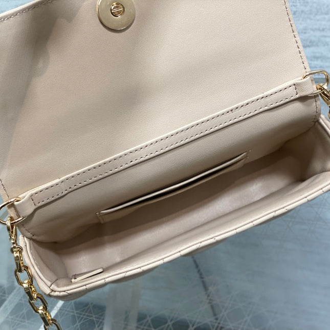 DIOR 25S DIOR TALK PHONE POUCH 18 IN LIGHT IVORY CANNAGE LAMBSKIN