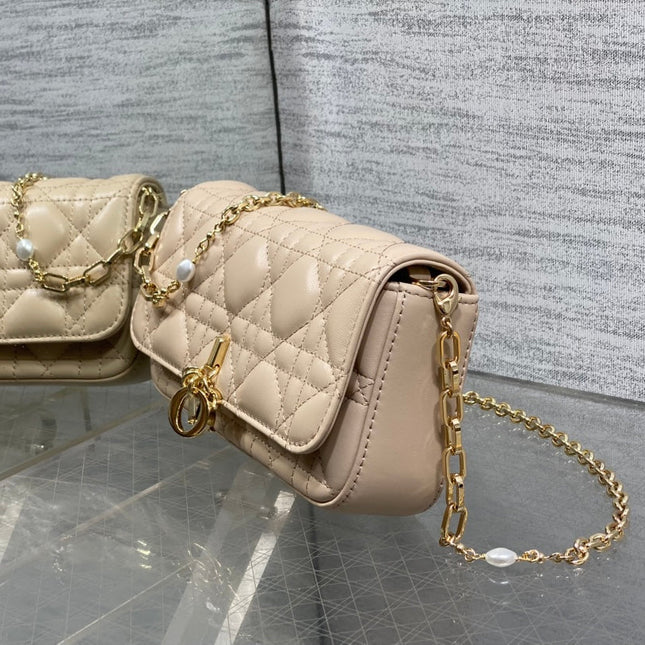 DIOR 25S DIOR TALK PHONE POUCH 18 IN LIGHT IVORY CANNAGE LAMBSKIN