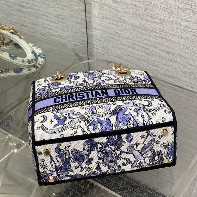 DIOR 25S SMALL LADY D-LITE BAG 24 IN PURPLE DIOR NIGHT OF DREAMS EMBROIDERY