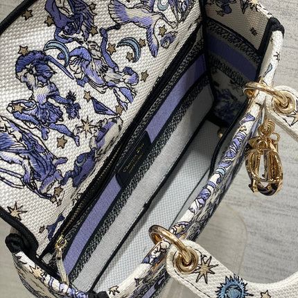 DIOR 25S SMALL LADY D-LITE BAG 24 IN PURPLE DIOR NIGHT OF DREAMS EMBROIDERY