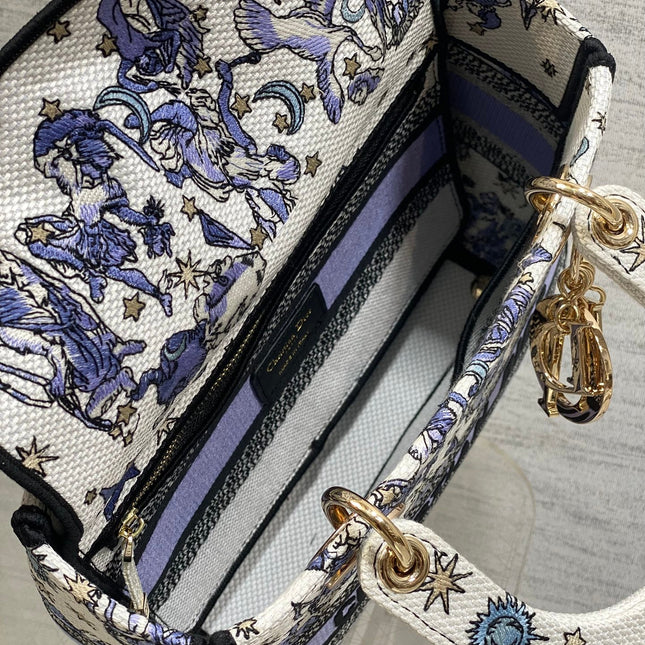DIOR 25S SMALL LADY D-LITE BAG 24 IN PURPLE DIOR NIGHT OF DREAMS EMBROIDERY