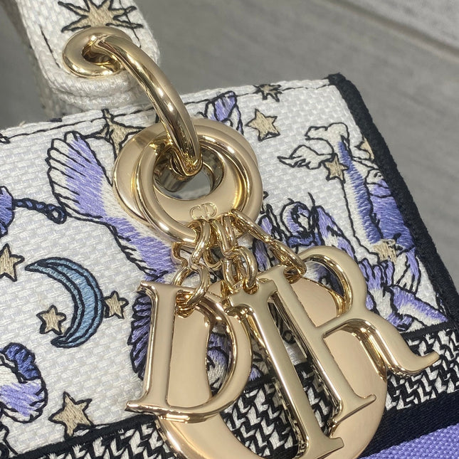 DIOR 25S SMALL LADY D-LITE BAG 24 IN PURPLE DIOR NIGHT OF DREAMS EMBROIDERY