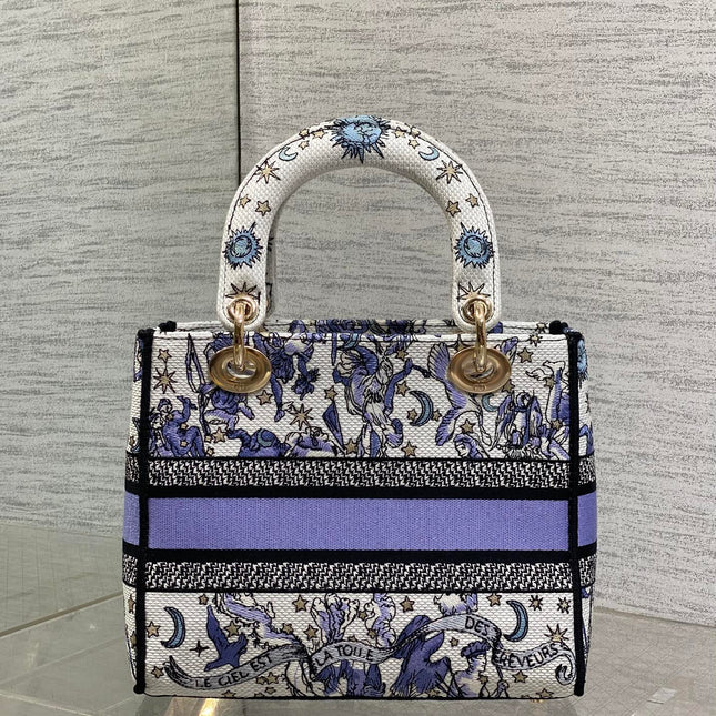 DIOR 25S SMALL LADY D-LITE BAG 24 IN PURPLE DIOR NIGHT OF DREAMS EMBROIDERY