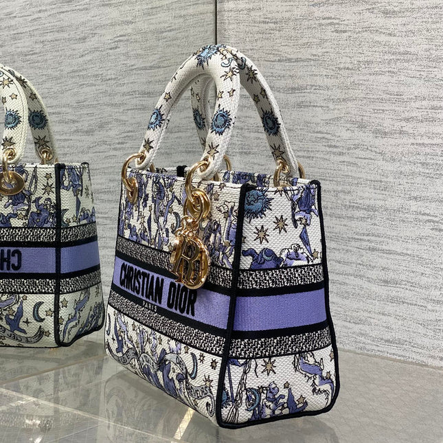 DIOR 25S SMALL LADY D-LITE BAG 24 IN PURPLE DIOR NIGHT OF DREAMS EMBROIDERY
