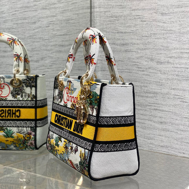 DIOR 25S SMALL LADY D-LITE BAG 24 IN YELLOW CANVAS DIOR CANNES