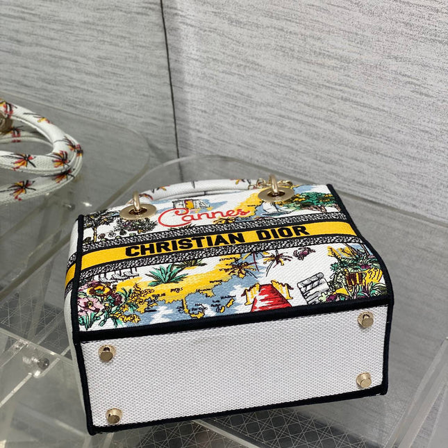 DIOR 25S SMALL LADY D-LITE BAG 24 IN YELLOW CANVAS DIOR CANNES