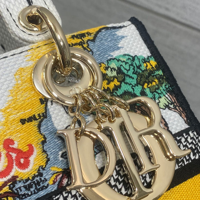 DIOR 25S SMALL LADY D-LITE BAG 24 IN YELLOW CANVAS DIOR CANNES