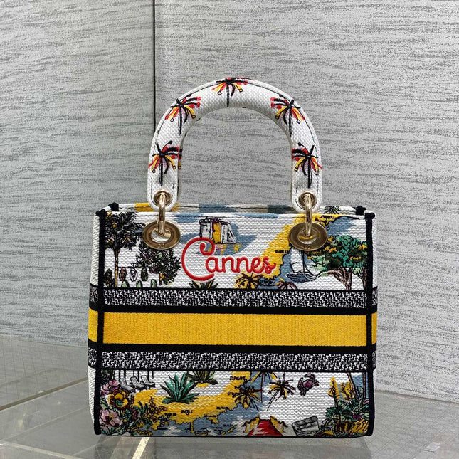 DIOR 25S SMALL LADY D-LITE BAG 24 IN YELLOW CANVAS DIOR CANNES