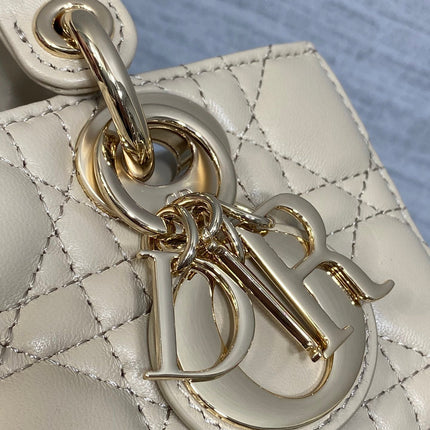 DIOR 25S MICRO LADY D-JOY 19 IN POWDER BEIGE CALFSKIN GOLD HARDWARE