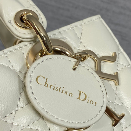 DIOR 25S MICRO LADY D-JOY 19 IN IVORY CALFSKIN GOLD HARDWARE