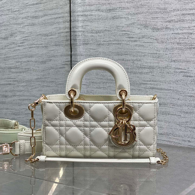 DIOR 25S MICRO LADY D-JOY 19 IN IVORY CALFSKIN GOLD HARDWARE