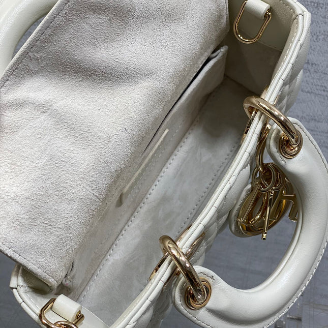 DIOR 25S MICRO LADY D-JOY 19 IN IVORY CALFSKIN GOLD HARDWARE