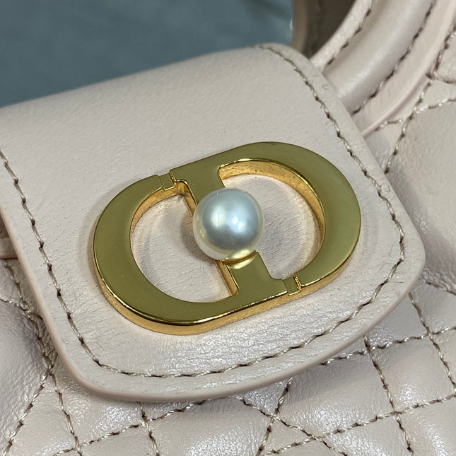 DIOR 25S JOLIE TOP HANDLE MINI BAG 18 IN BABY PINK CALFSKIN GOLD HARDWARE
