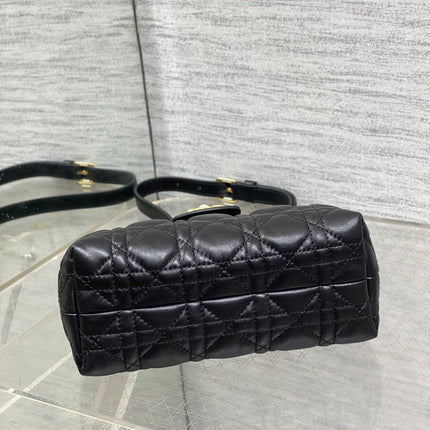 DIOR 25S JOLIE TOP HANDLE MINI BAG 18 IN BLACK CALFSKIN GOLD HARDWARE