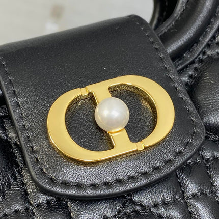 DIOR 25S JOLIE TOP HANDLE MINI BAG 18 IN BLACK CALFSKIN GOLD HARDWARE