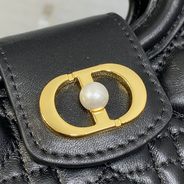 DIOR 25S JOLIE TOP HANDLE MINI BAG 18 IN BLACK CALFSKIN GOLD HARDWARE