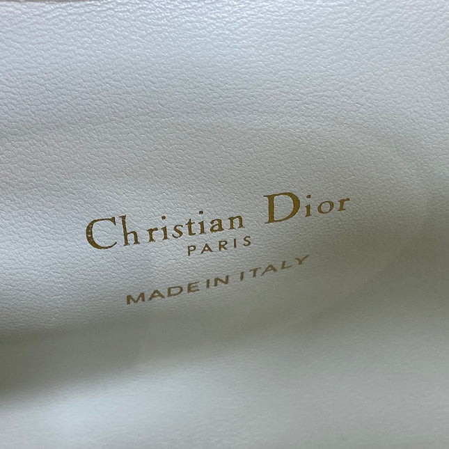 DIOR 25S JOLIE TOP HANDLE MINI BAG 18 IN WHITE CALFSKIN GOLD HARDWARE