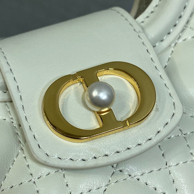 DIOR 25S JOLIE TOP HANDLE MINI BAG 18 IN WHITE CALFSKIN GOLD HARDWARE