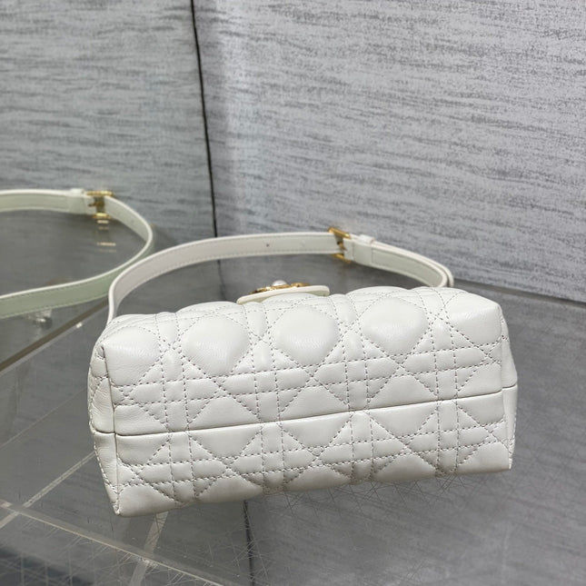 DIOR 25S JOLIE TOP HANDLE MINI BAG 18 IN WHITE CALFSKIN GOLD HARDWARE