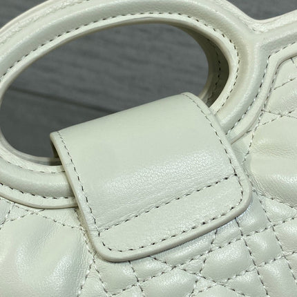 DIOR 25S JOLIE TOP HANDLE MINI BAG 18 IN WHITE CALFSKIN GOLD HARDWARE