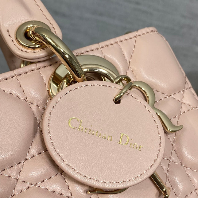 DIOR 25S MICRO LADY D-JOY 19 IN BABY PINK CALFSKIN GOLD HARDWARE