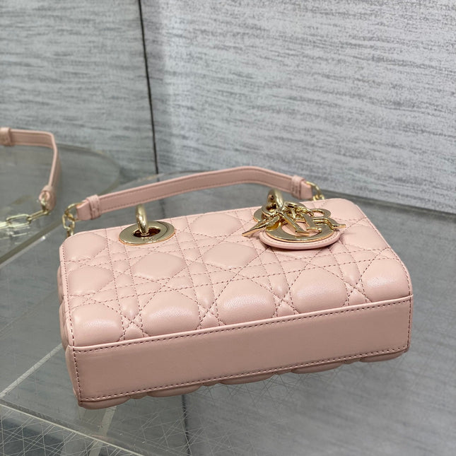 DIOR 25S MICRO LADY D-JOY 19 IN BABY PINK CALFSKIN GOLD HARDWARE