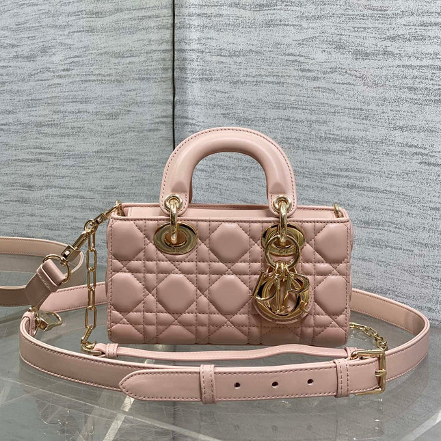 DIOR 25S MICRO LADY D-JOY 19 IN BABY PINK CALFSKIN GOLD HARDWARE