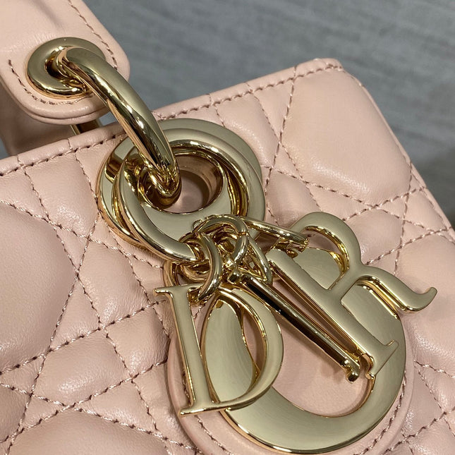DIOR 25S MICRO LADY D-JOY 19 IN BABY PINK CALFSKIN GOLD HARDWARE