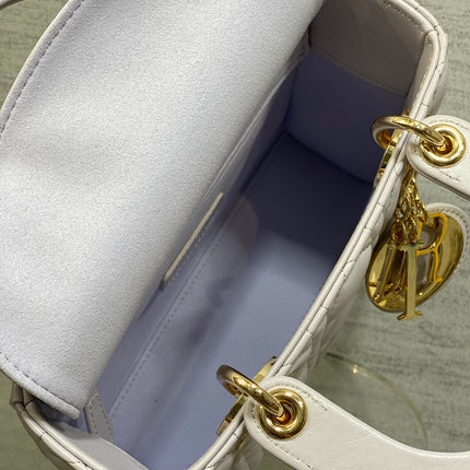DIOR 25S LADY DIOR BAG 20 IN LILAC CANNAGE CALFSKIN GOLD HARDWARE
