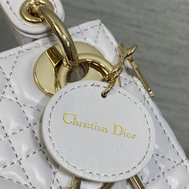 DIOR 25S MINI LADY DIOR BAG 17 IN LILAC CANNAGE CALFSKIN GOLD HARDWARE