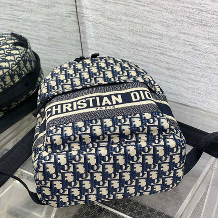 DIOR 25S TRAVEL BACKPACK 31 IN BLUE CANVAS OBLIQUE JACQUARD