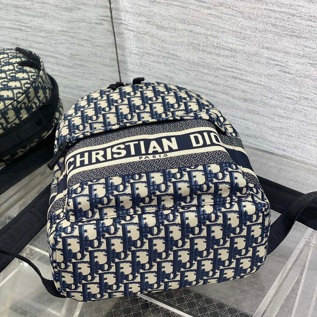 DIOR 25S TRAVEL BACKPACK 31 IN BLUE CANVAS OBLIQUE JACQUARD