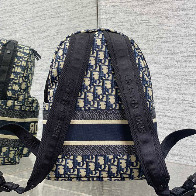 DIOR 25S TRAVEL BACKPACK 31 IN BLUE CANVAS OBLIQUE JACQUARD