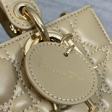 DIOR 25S SMALL LADY D‑JOY BAG 19 IN DARK BEIGE CANNAGE CALFSKIN GOLD HARDWARE