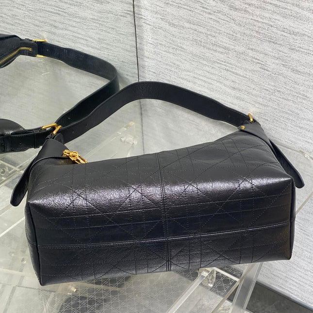DIOR 25S VOYAGE BAG 34 IN BLACK FLAT MACROCANNAGE GRAINED GLOSSY CALFSKIN