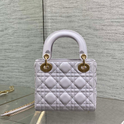 DIOR 25S MINI LADY DIOR BAG 17 IN LILAC CALFSKIN CHARM CRYSTAL EMBELLISHMENTS
