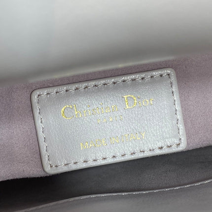 DIOR 25S MINI LADY DIOR BAG 17 IN LILAC CALFSKIN CHARM CRYSTAL EMBELLISHMENTS