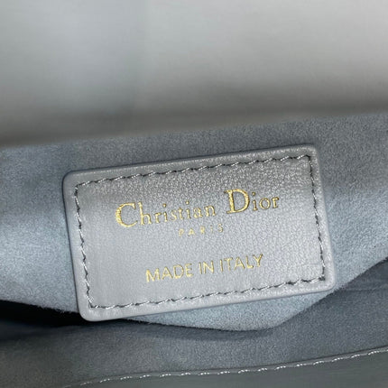 DIOR 25S MINI LADY DIOR BAG 17 IN LIGHT BLUE CALFSKIN CHARM CRYSTAL EMBELLISHMENTS