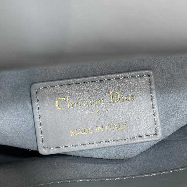 DIOR 25S MINI LADY DIOR BAG 17 IN LIGHT BLUE CALFSKIN CHARM CRYSTAL EMBELLISHMENTS