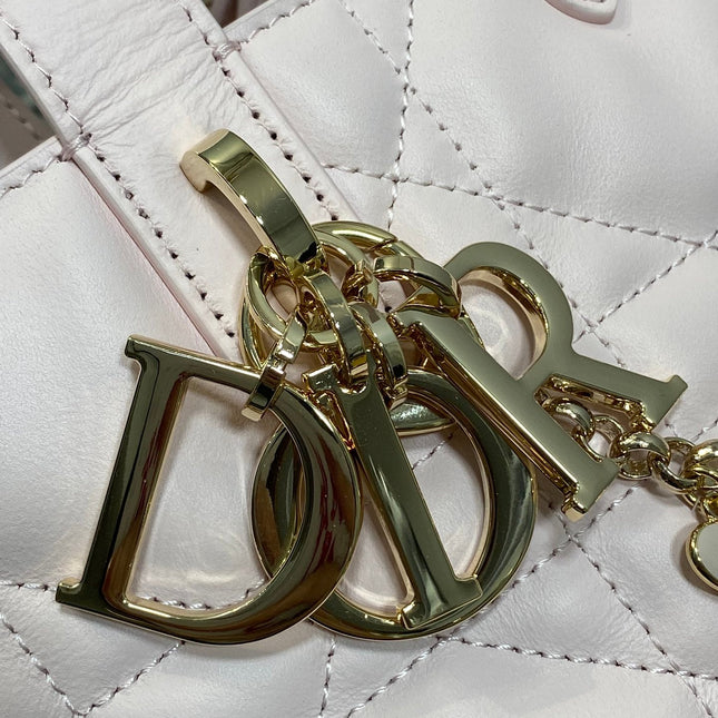 DIOR 25S TOUJOURS VERTICAL TOTE BAG 18 IN LIGHT PINK CALFSKIN WITH CHARM BRACELET STRAP