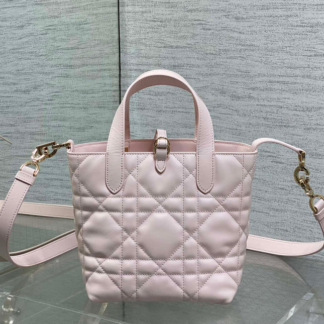 DIOR 25S TOUJOURS VERTICAL TOTE BAG 18 IN LIGHT PINK CALFSKIN WITH CHARM BRACELET STRAP
