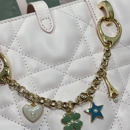 DIOR 25S TOUJOURS VERTICAL TOTE BAG 18 IN LIGHT PINK CALFSKIN WITH CHARM BRACELET STRAP