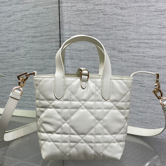 DIOR 25S TOUJOURS VERTICAL TOTE BAG 18 IN IVORY CALFSKIN WITH CHARM BRACELET STRAP